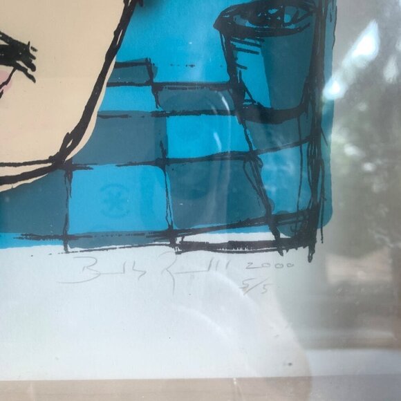 Signed 3D Framed Portrait Man with Blue Checked Background Wood Frame 2000 - Picture 3 of 5